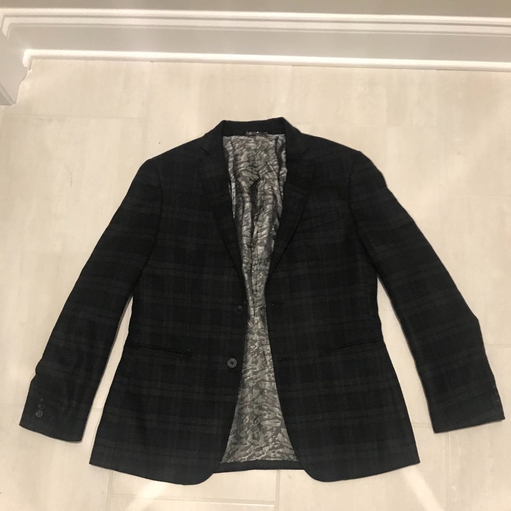 Black and Dark Gray Plaid Blazer